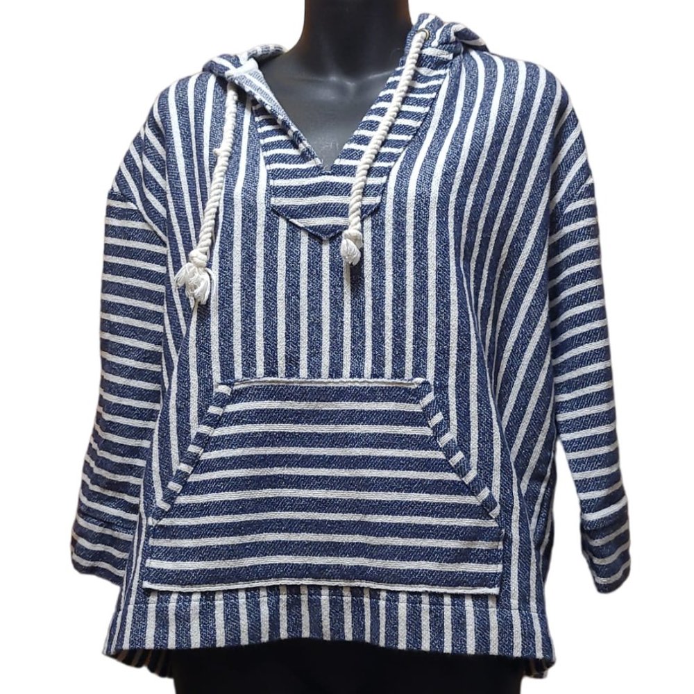 J. Crew Medium Hoodie Striped Long Sleeve Drawstring Sweater Kangaroo Pouch